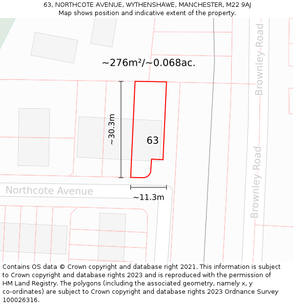 63, NORTHCOTE AVENUE, WYTHENSHAWE, MANCHESTER, M22 9AJ: Plot and title map