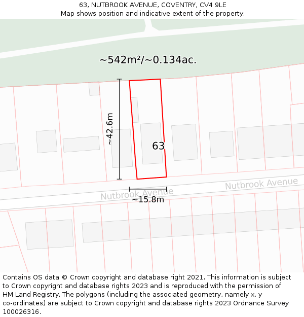 63, NUTBROOK AVENUE, COVENTRY, CV4 9LE: Plot and title map