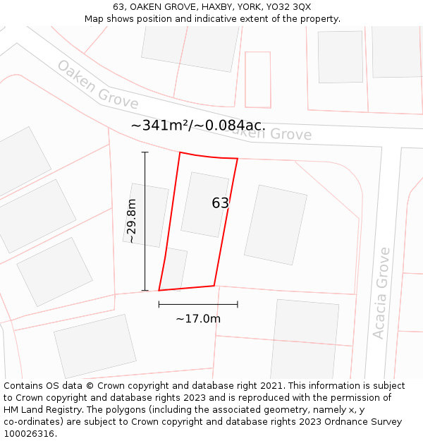 63, OAKEN GROVE, HAXBY, YORK, YO32 3QX: Plot and title map