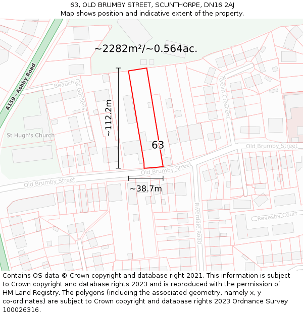 63, OLD BRUMBY STREET, SCUNTHORPE, DN16 2AJ: Plot and title map