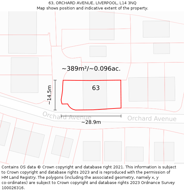 63, ORCHARD AVENUE, LIVERPOOL, L14 3NQ: Plot and title map