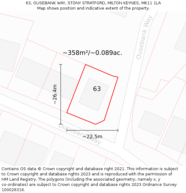 63, OUSEBANK WAY, STONY STRATFORD, MILTON KEYNES, MK11 1LA: Plot and title map