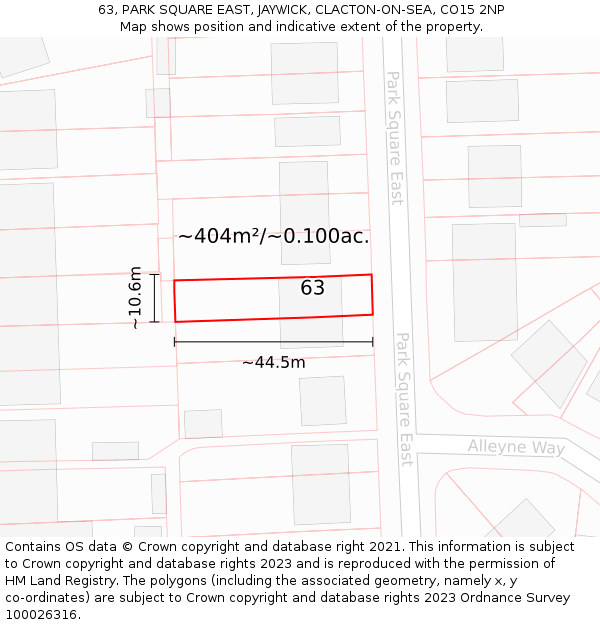 63, PARK SQUARE EAST, JAYWICK, CLACTON-ON-SEA, CO15 2NP: Plot and title map