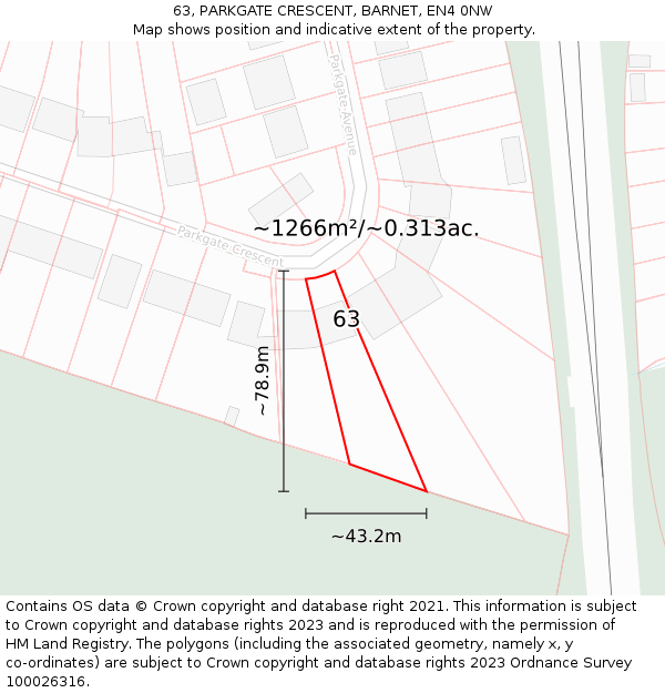 63, PARKGATE CRESCENT, BARNET, EN4 0NW: Plot and title map