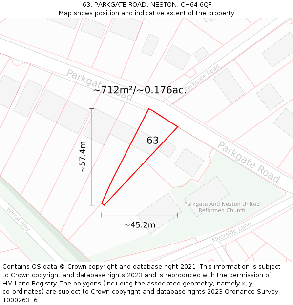 63, PARKGATE ROAD, NESTON, CH64 6QF: Plot and title map