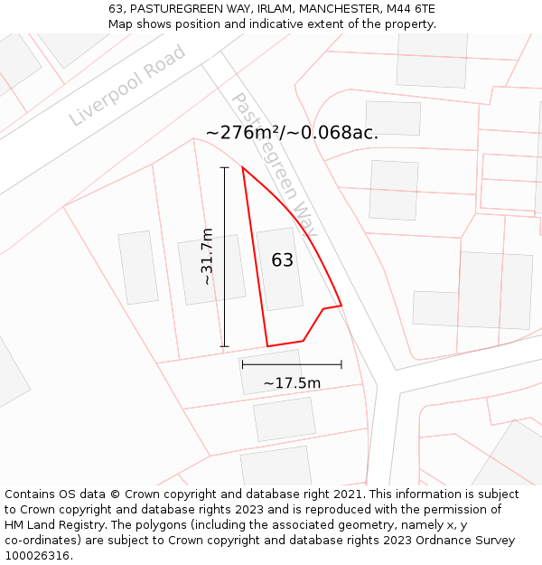 63, PASTUREGREEN WAY, IRLAM, MANCHESTER, M44 6TE: Plot and title map