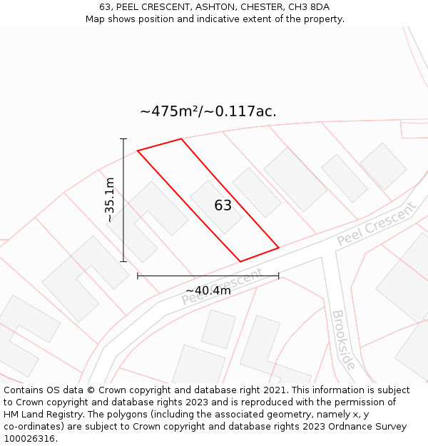 63, PEEL CRESCENT, ASHTON, CHESTER, CH3 8DA: Plot and title map