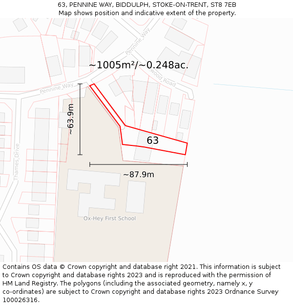 63, PENNINE WAY, BIDDULPH, STOKE-ON-TRENT, ST8 7EB: Plot and title map