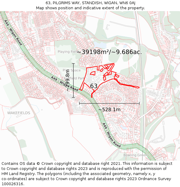 63, PILGRIMS WAY, STANDISH, WIGAN, WN6 0AJ: Plot and title map