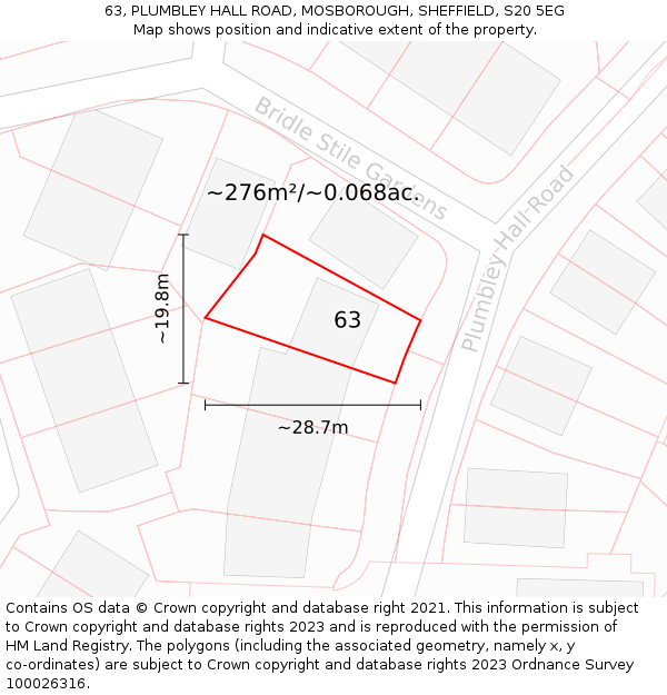 63, PLUMBLEY HALL ROAD, MOSBOROUGH, SHEFFIELD, S20 5EG: Plot and title map