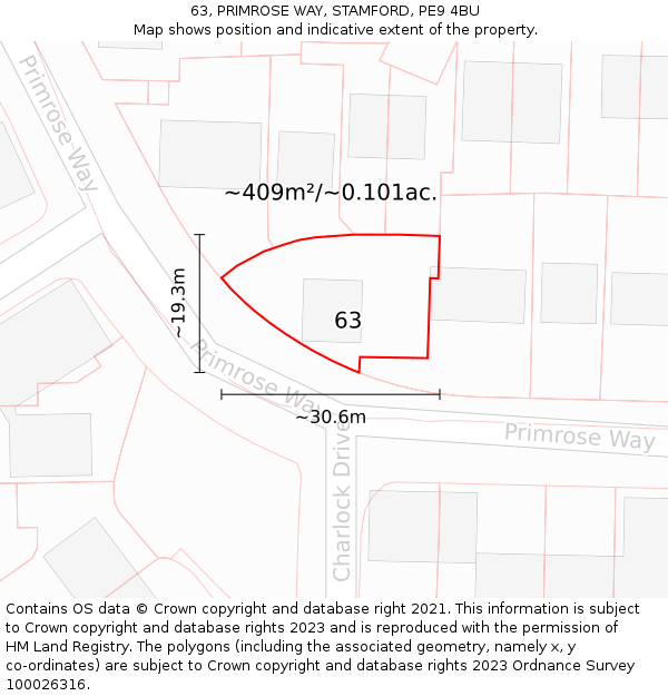 63, PRIMROSE WAY, STAMFORD, PE9 4BU: Plot and title map