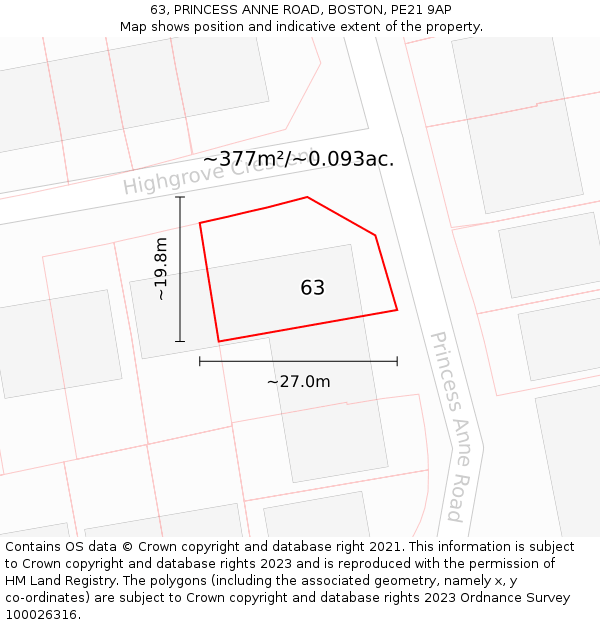 63, PRINCESS ANNE ROAD, BOSTON, PE21 9AP: Plot and title map