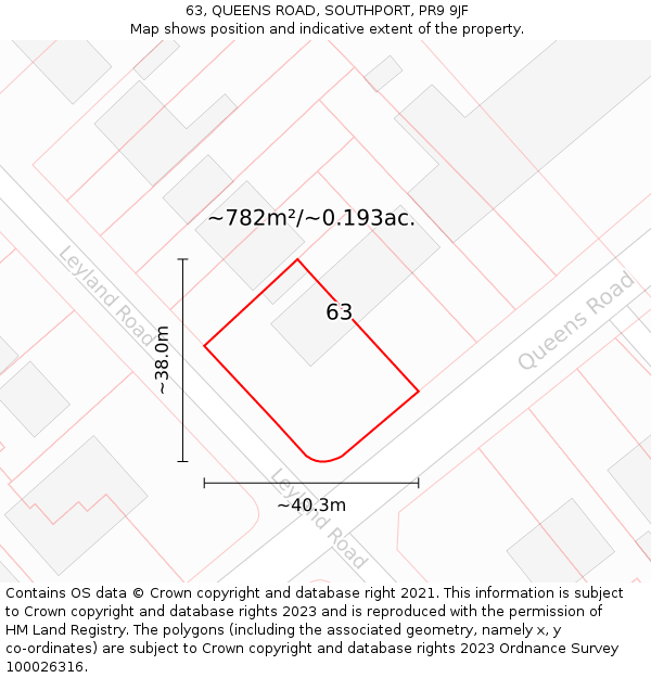 63, QUEENS ROAD, SOUTHPORT, PR9 9JF: Plot and title map