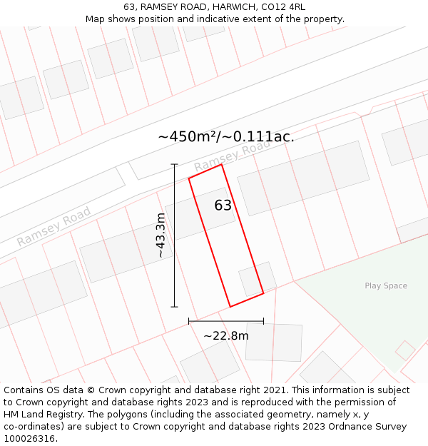 63, RAMSEY ROAD, HARWICH, CO12 4RL: Plot and title map