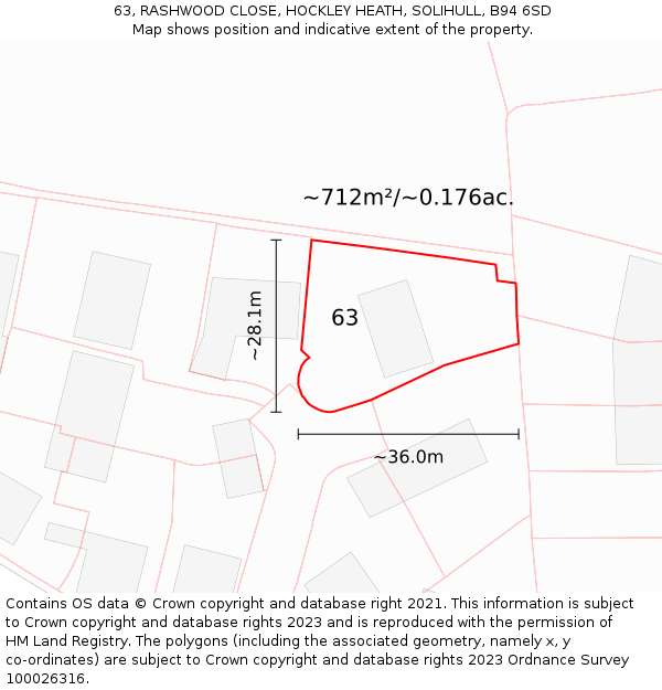 63, RASHWOOD CLOSE, HOCKLEY HEATH, SOLIHULL, B94 6SD: Plot and title map