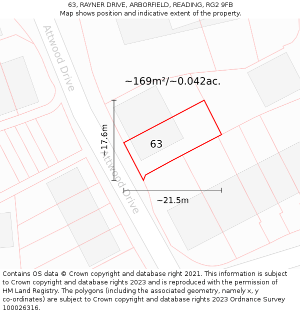 63, RAYNER DRIVE, ARBORFIELD, READING, RG2 9FB: Plot and title map