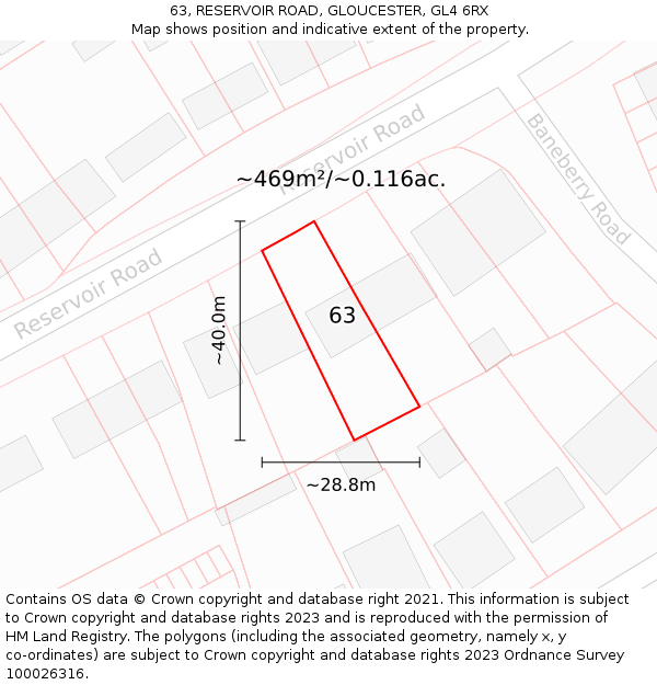 63, RESERVOIR ROAD, GLOUCESTER, GL4 6RX: Plot and title map