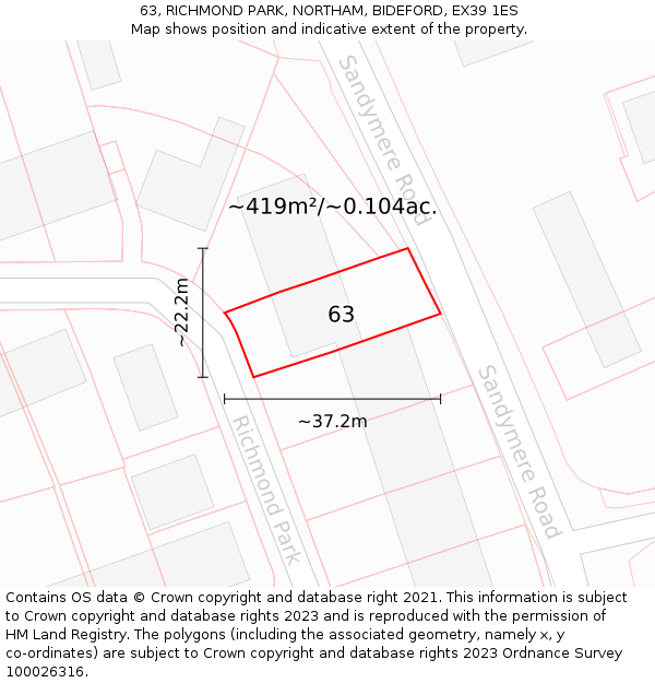 63, RICHMOND PARK, NORTHAM, BIDEFORD, EX39 1ES: Plot and title map