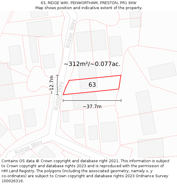 63, RIDGE WAY, PENWORTHAM, PRESTON, PR1 9XW: Plot and title map