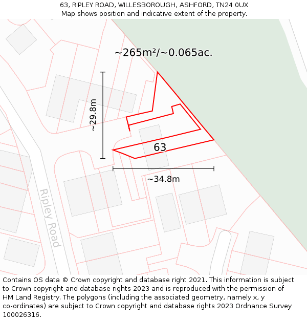 63, RIPLEY ROAD, WILLESBOROUGH, ASHFORD, TN24 0UX: Plot and title map