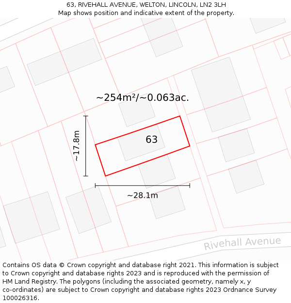 63, RIVEHALL AVENUE, WELTON, LINCOLN, LN2 3LH: Plot and title map