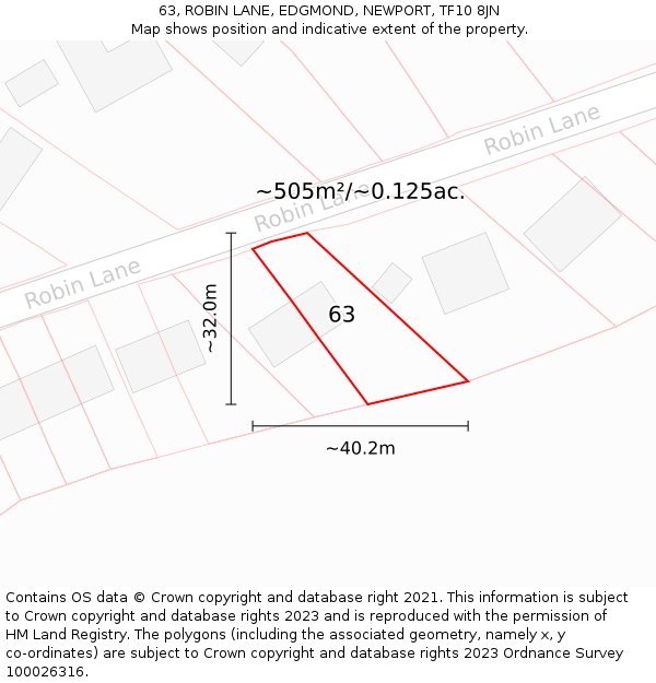 63, ROBIN LANE, EDGMOND, NEWPORT, TF10 8JN: Plot and title map