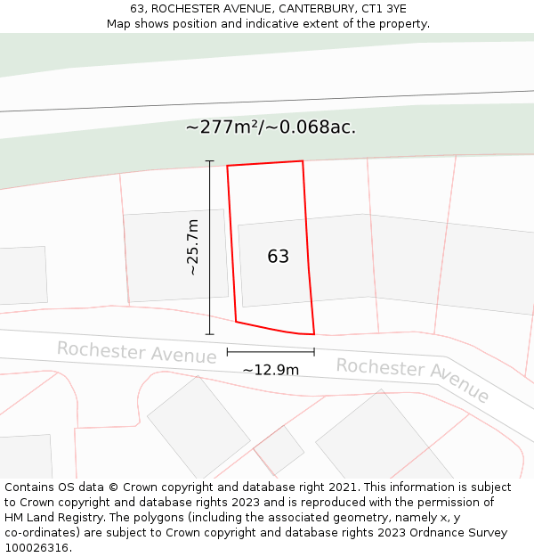 63, ROCHESTER AVENUE, CANTERBURY, CT1 3YE: Plot and title map