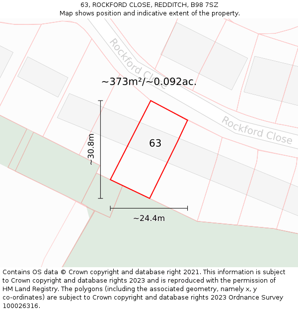 63, ROCKFORD CLOSE, REDDITCH, B98 7SZ: Plot and title map