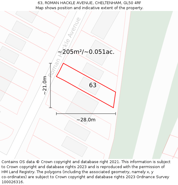 63, ROMAN HACKLE AVENUE, CHELTENHAM, GL50 4RF: Plot and title map