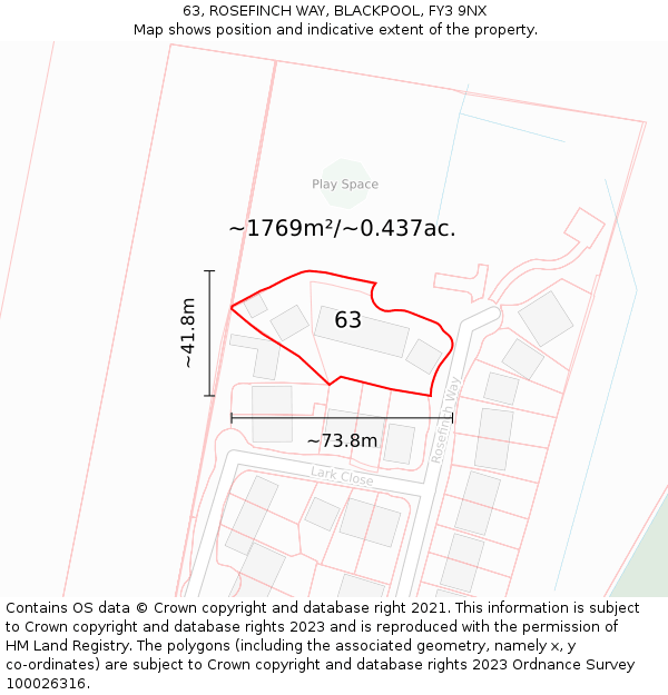 63, ROSEFINCH WAY, BLACKPOOL, FY3 9NX: Plot and title map