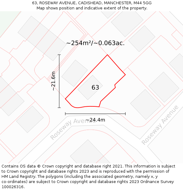 63, ROSEWAY AVENUE, CADISHEAD, MANCHESTER, M44 5GG: Plot and title map