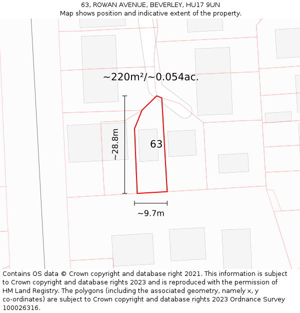 63, ROWAN AVENUE, BEVERLEY, HU17 9UN: Plot and title map