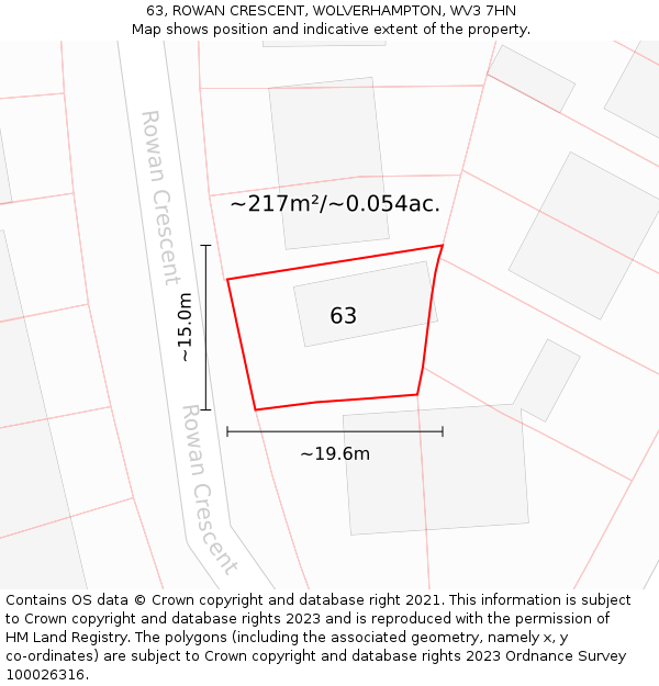 63, ROWAN CRESCENT, WOLVERHAMPTON, WV3 7HN: Plot and title map