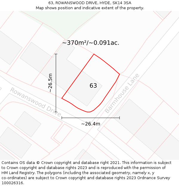 63, ROWANSWOOD DRIVE, HYDE, SK14 3SA: Plot and title map