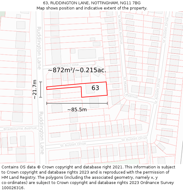 63, RUDDINGTON LANE, NOTTINGHAM, NG11 7BG: Plot and title map