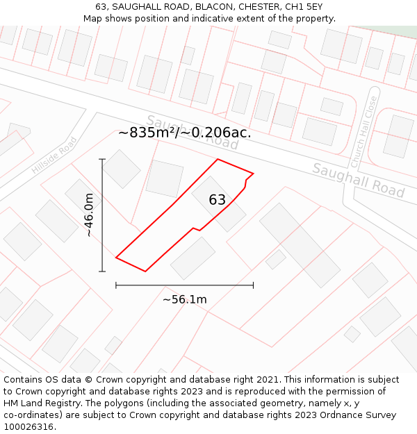 63, SAUGHALL ROAD, BLACON, CHESTER, CH1 5EY: Plot and title map