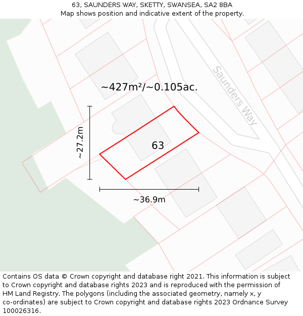63, SAUNDERS WAY, SKETTY, SWANSEA, SA2 8BA: Plot and title map