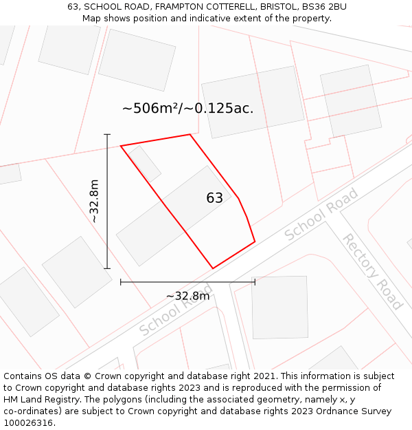 63, SCHOOL ROAD, FRAMPTON COTTERELL, BRISTOL, BS36 2BU: Plot and title map
