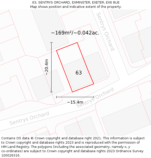 63, SENTRYS ORCHARD, EXMINSTER, EXETER, EX6 8UE: Plot and title map