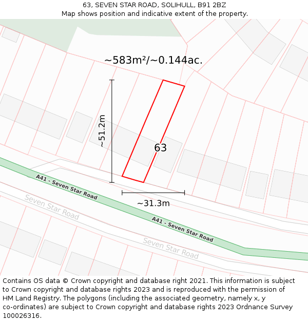 63, SEVEN STAR ROAD, SOLIHULL, B91 2BZ: Plot and title map