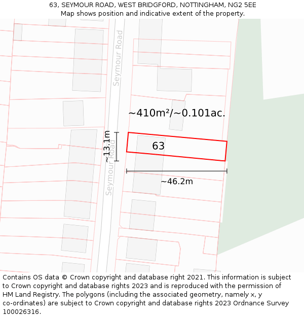 63, SEYMOUR ROAD, WEST BRIDGFORD, NOTTINGHAM, NG2 5EE: Plot and title map