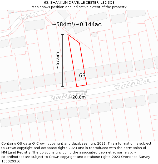 63, SHANKLIN DRIVE, LEICESTER, LE2 3QE: Plot and title map