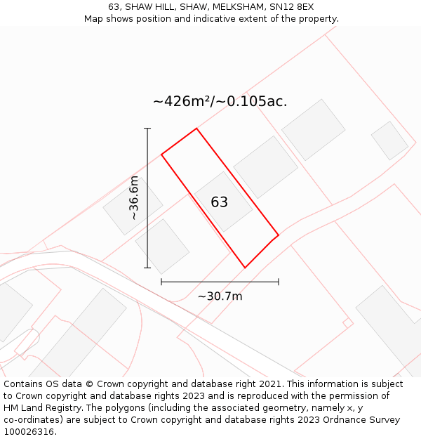 63, SHAW HILL, SHAW, MELKSHAM, SN12 8EX: Plot and title map