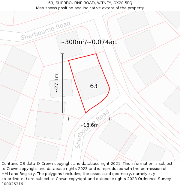 63, SHERBOURNE ROAD, WITNEY, OX28 5FQ: Plot and title map