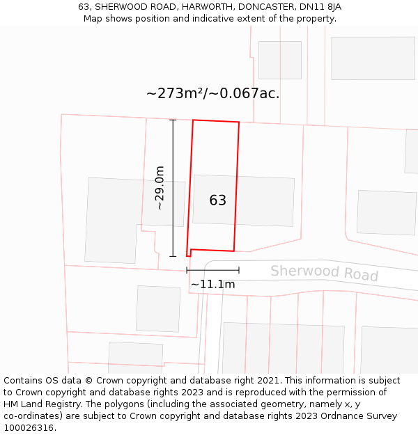 63, SHERWOOD ROAD, HARWORTH, DONCASTER, DN11 8JA: Plot and title map