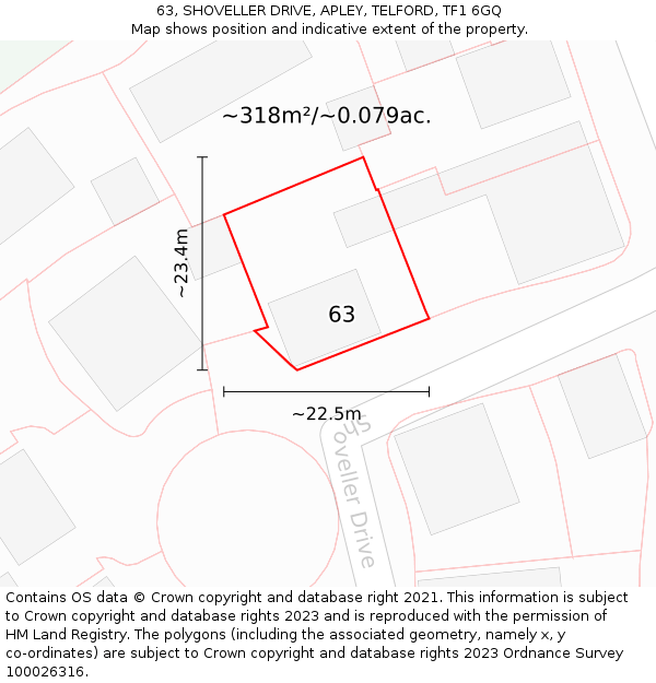63, SHOVELLER DRIVE, APLEY, TELFORD, TF1 6GQ: Plot and title map