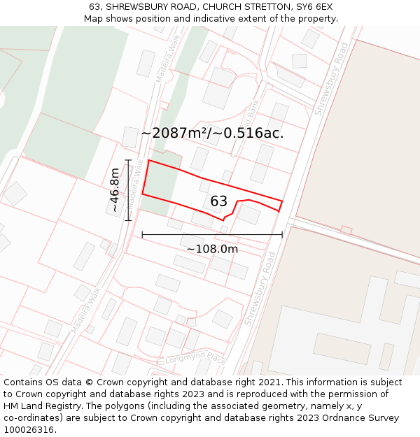 63, SHREWSBURY ROAD, CHURCH STRETTON, SY6 6EX: Plot and title map