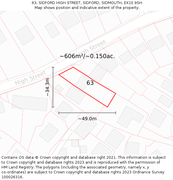 63, SIDFORD HIGH STREET, SIDFORD, SIDMOUTH, EX10 9SH: Plot and title map