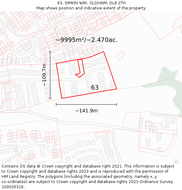 63, SIMKIN WAY, OLDHAM, OL8 2TH: Plot and title map