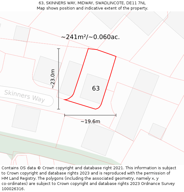 63, SKINNERS WAY, MIDWAY, SWADLINCOTE, DE11 7NL: Plot and title map